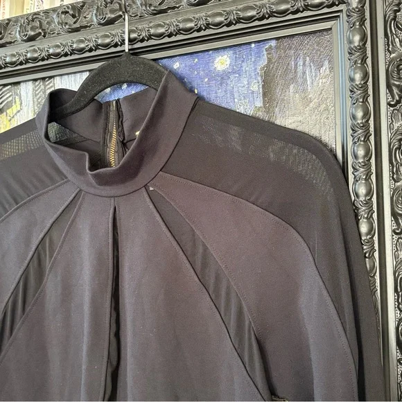 EUC Free People Black Long Sleeve Top Sheer panel zip neck size medium black - Picture 4 of 6